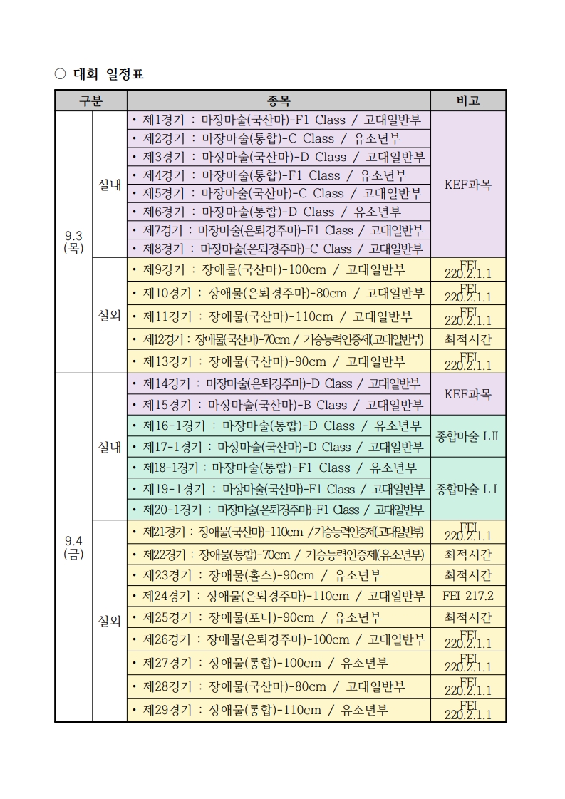 [구미시승마장] 제20회 농림축산식품부장관배 전국승마대회 개최 및 대회일정 안내 첨부 이미지